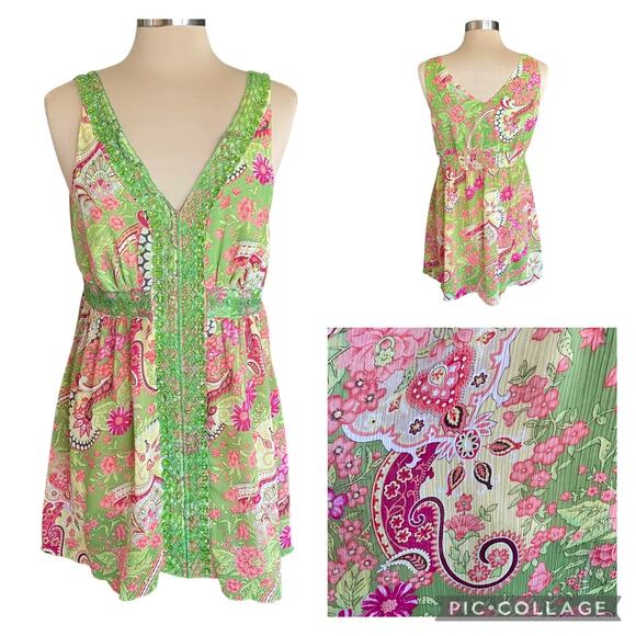 Bisou Bisou Michele Bohbot Y2K Vintage Paisley Babydoll Top Sz LG Fairycore Boho - Picture 1 of 12